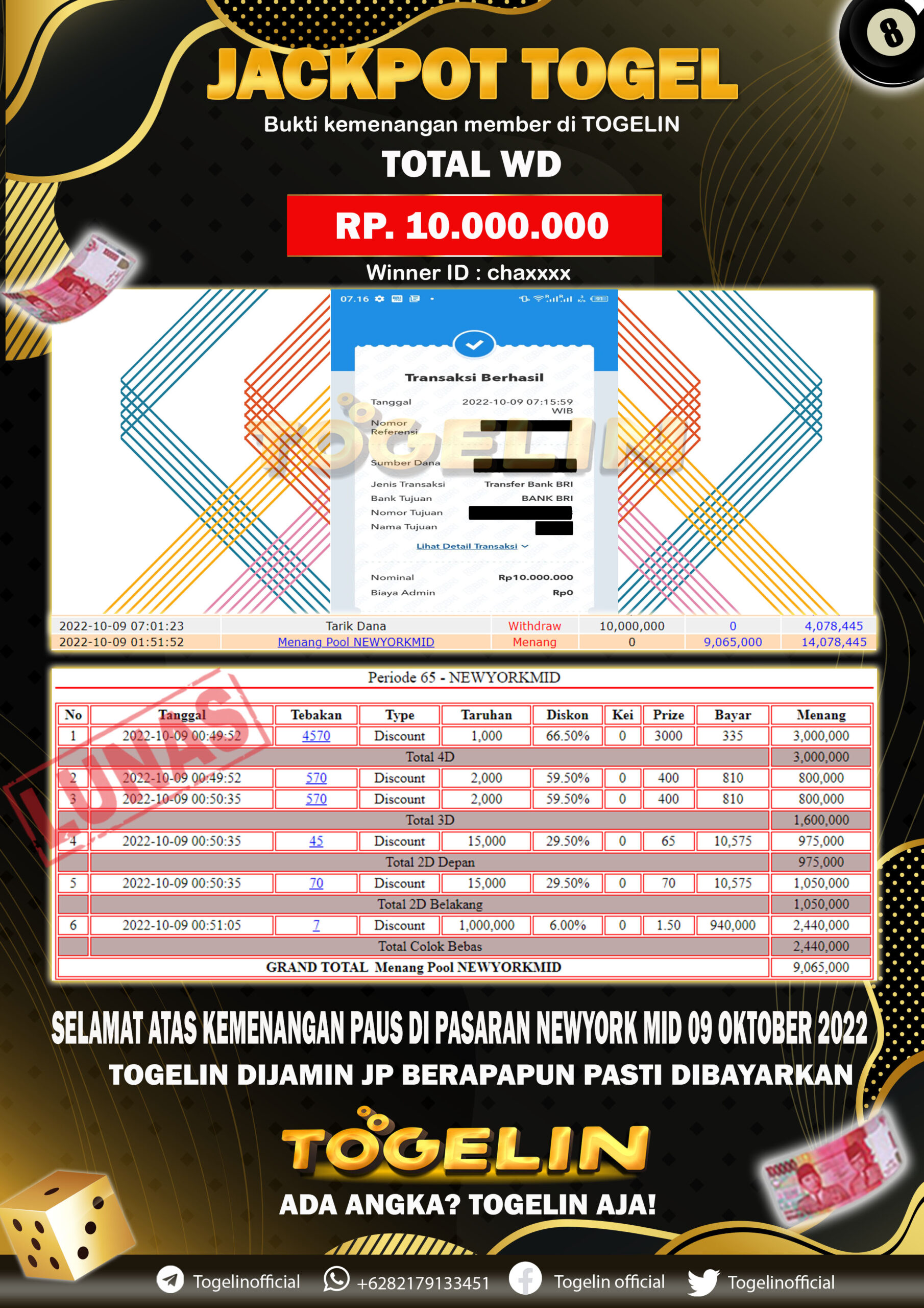BUKTI JP TOGELIN 9 OKTOBER 2022