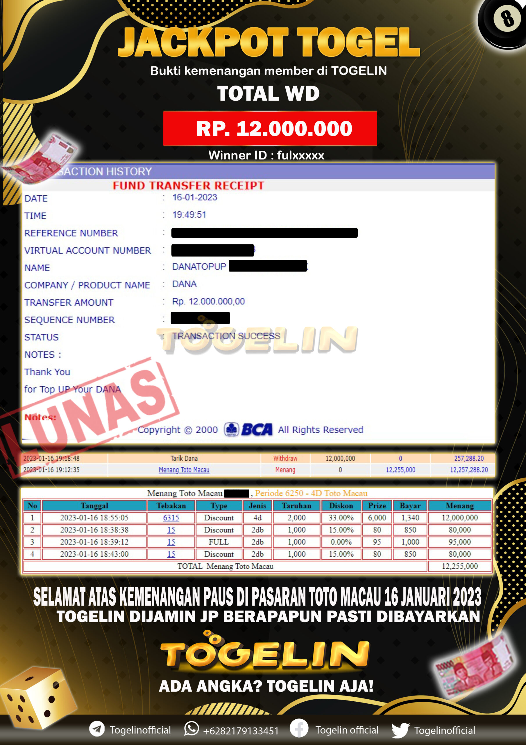 BUKTI JP TOGELIN 16 JANUARI 2023